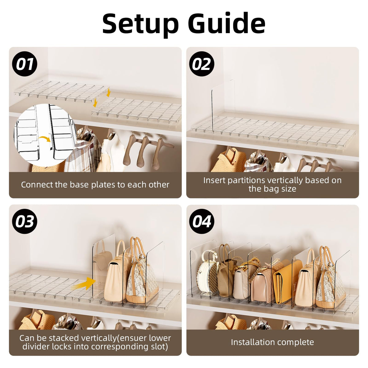 MSHOMELY adjustable divider slots ensure stable bag storage