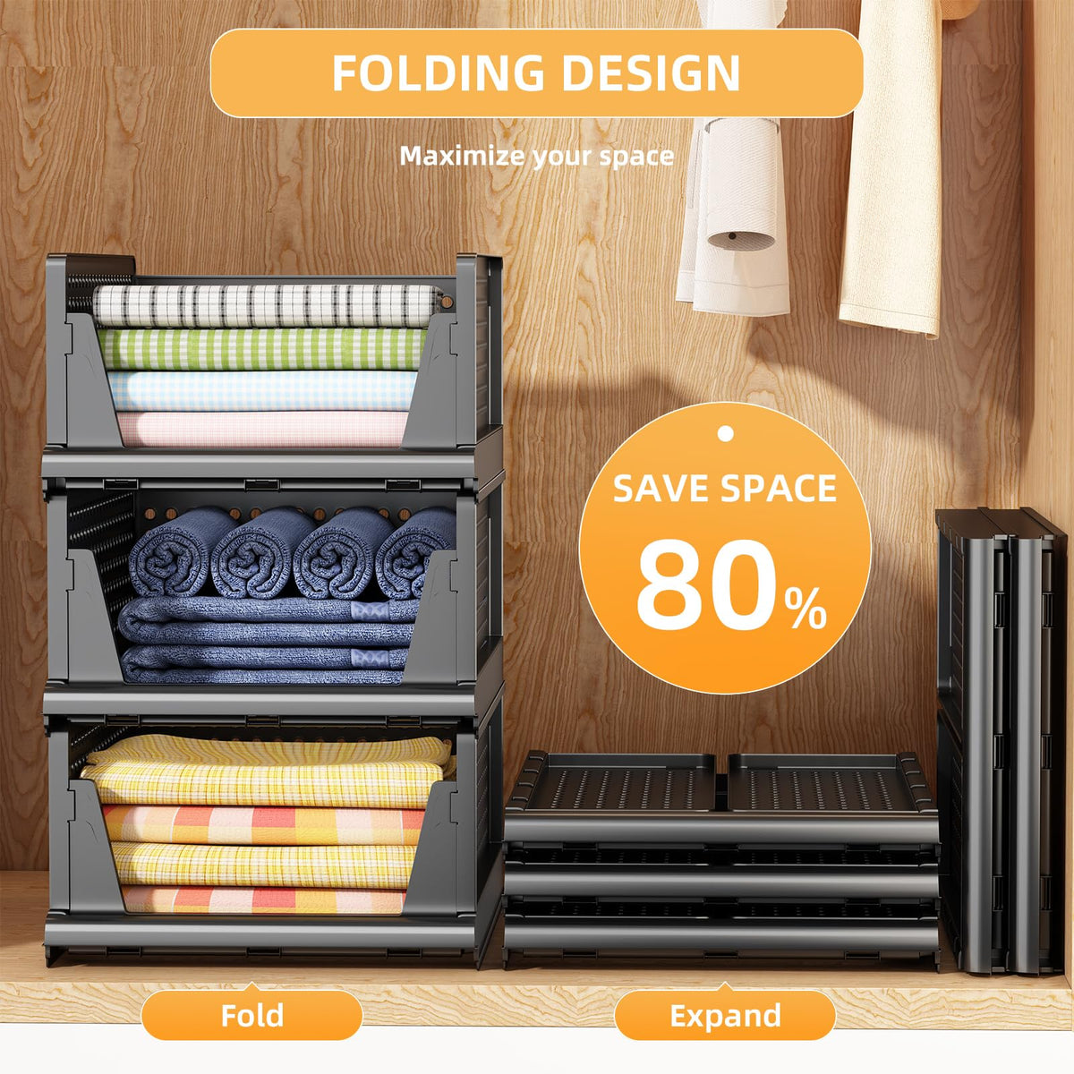 MSHOMELY stackable closet baskets maximize vertical storage.