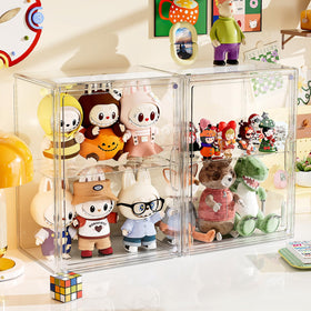MSHOMELY stackable display case interlocks for a modular gallery setup.
