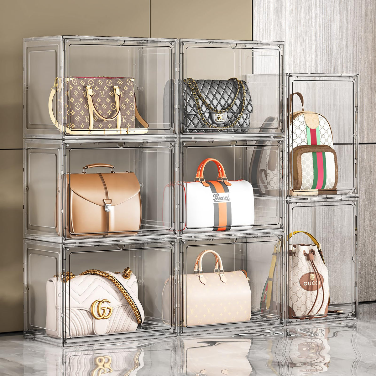 MSHOMELY transparent purse display case enables quick bag identification.