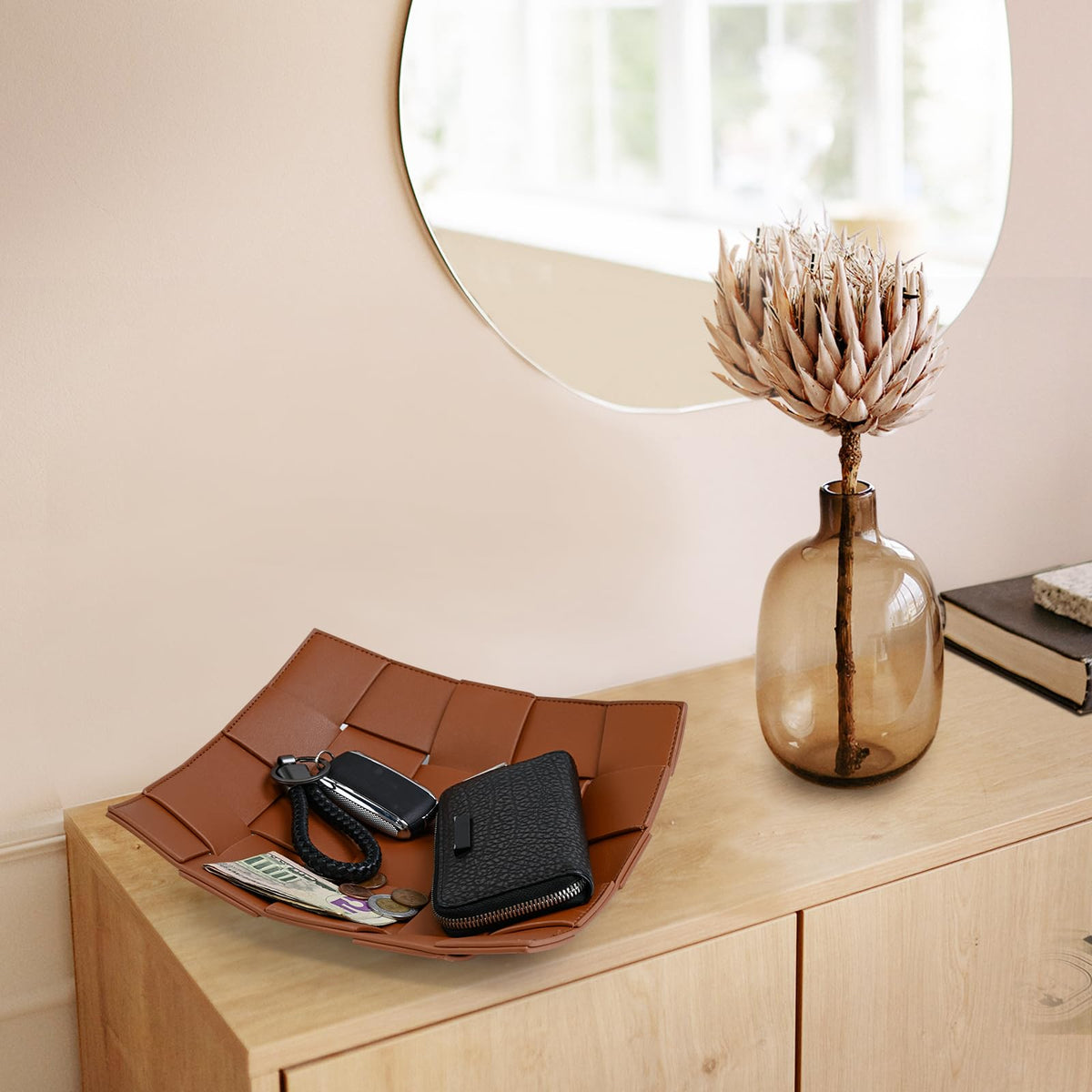 Full setup with MSJGA Valet Tray organizing essentials at a glance.