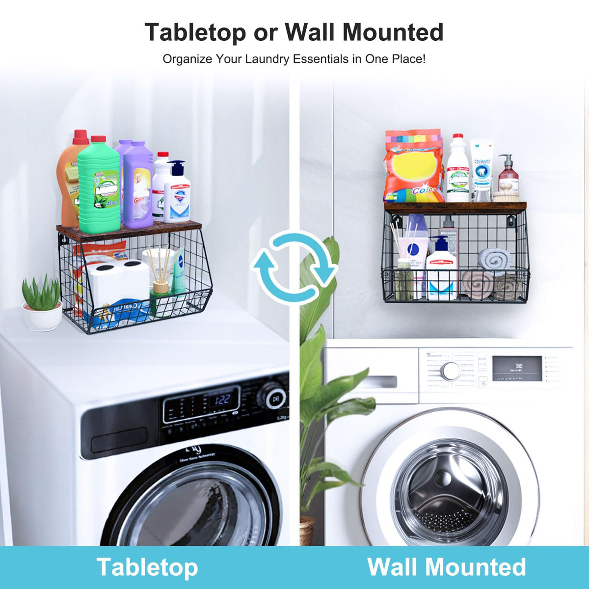 MSJGA wall-mounted wire shelf unit ready for detergent and tissues