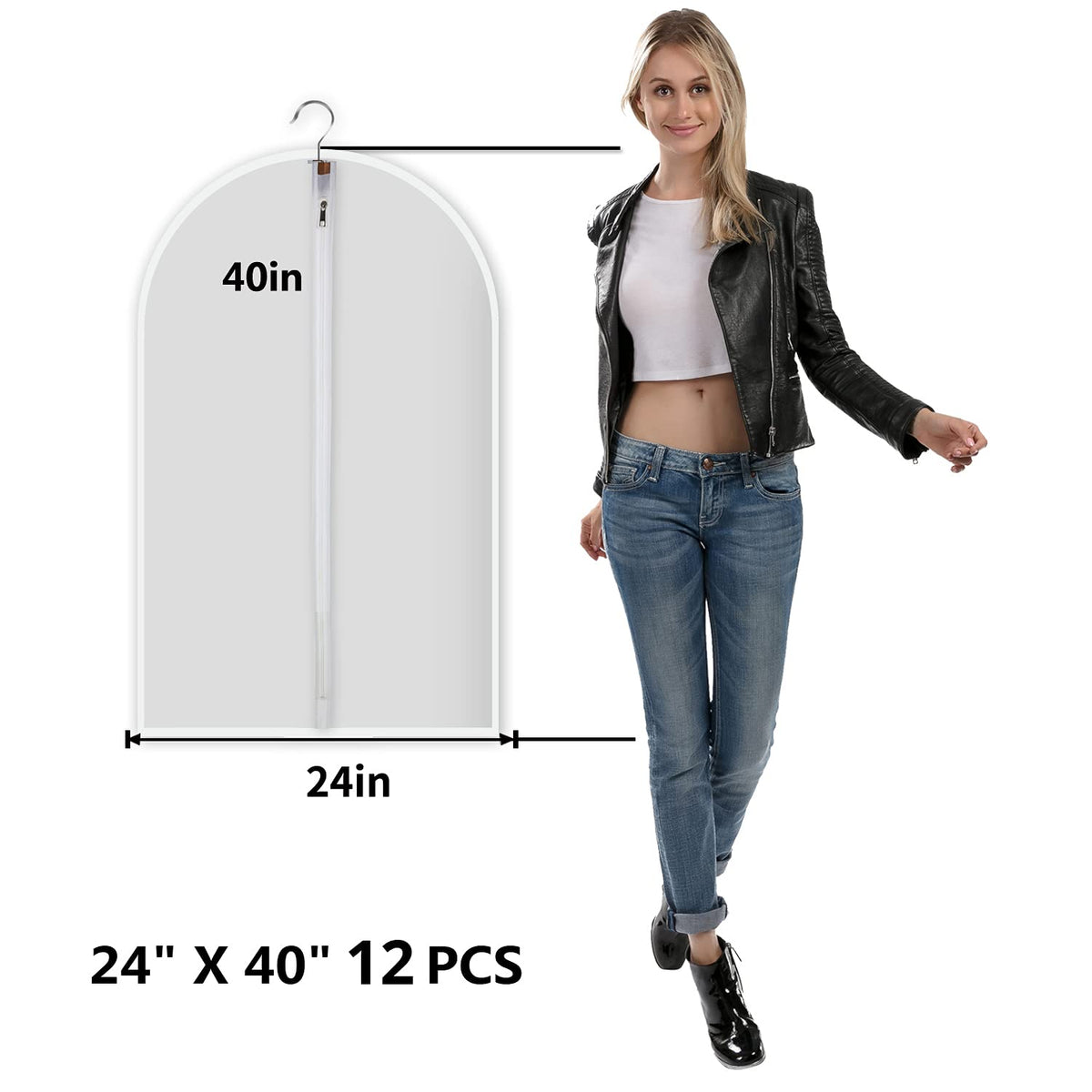 MsKitchen garment bags full zipper closeup demonstrates easy access and dust protection.