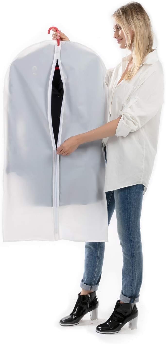 MsKitchen garment bags in use during travel or moving scenarios.
