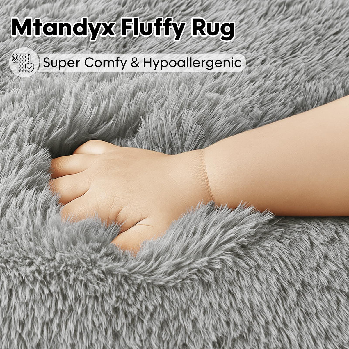 Mtandyx gray plush pile close-up shows fluffy texture and warmth