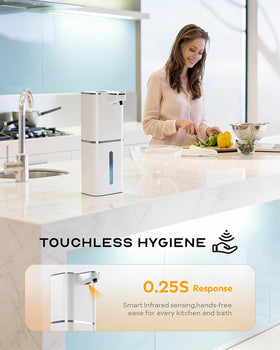 MTYGK automatic soap dispenser side view showing compact footprint for small spaces.