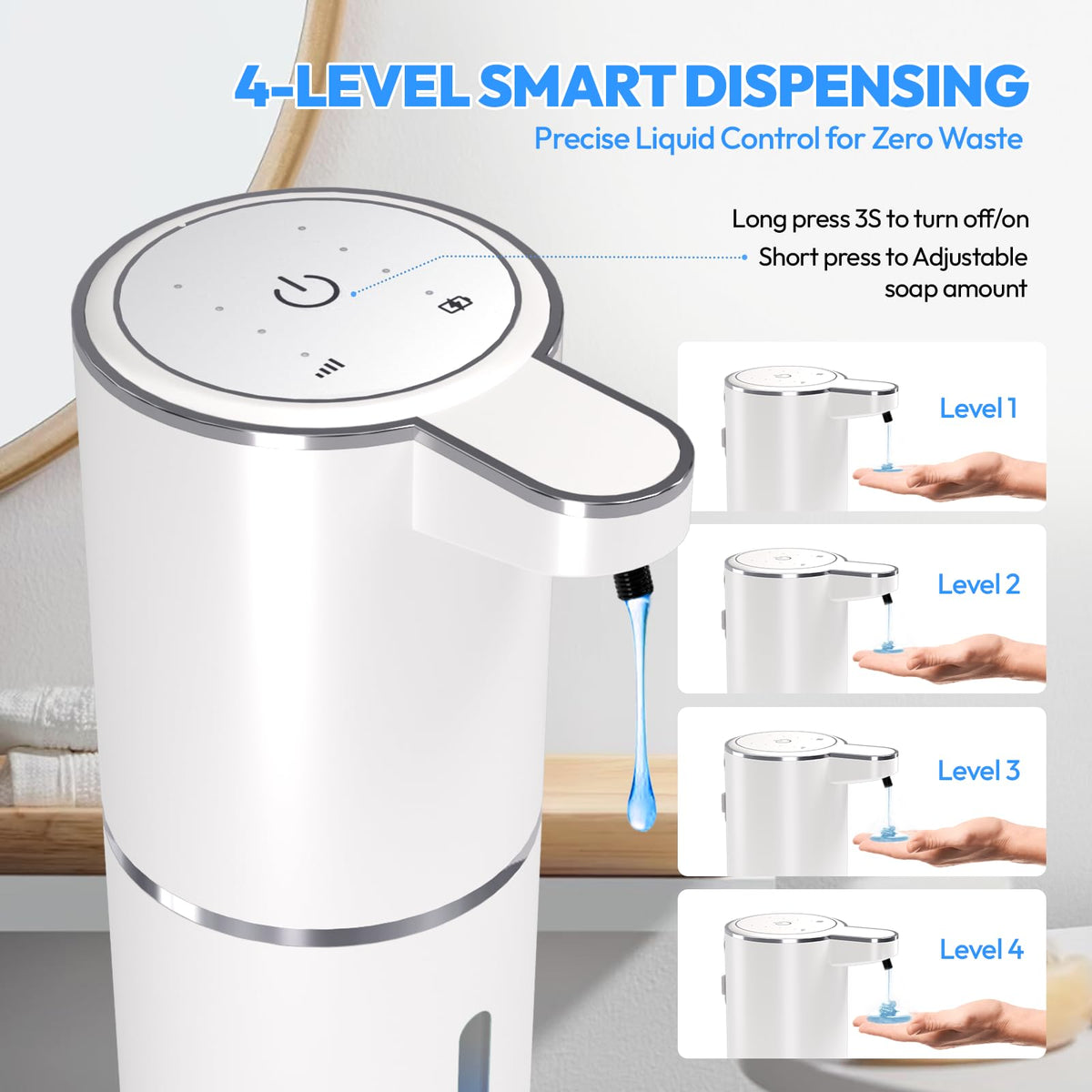 MTYGK dispenser side view shows compact footprint for countertops.