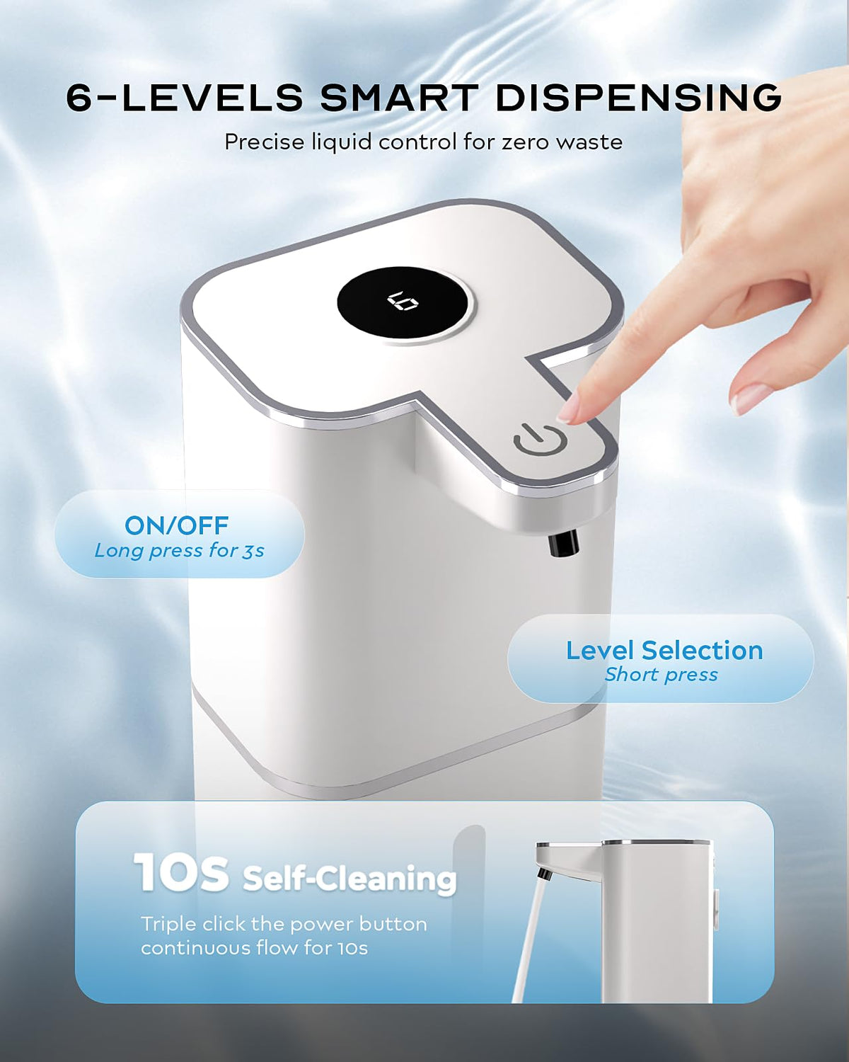 MTYGK foam dispense action demonstrates instant foam output for quick handwashing.