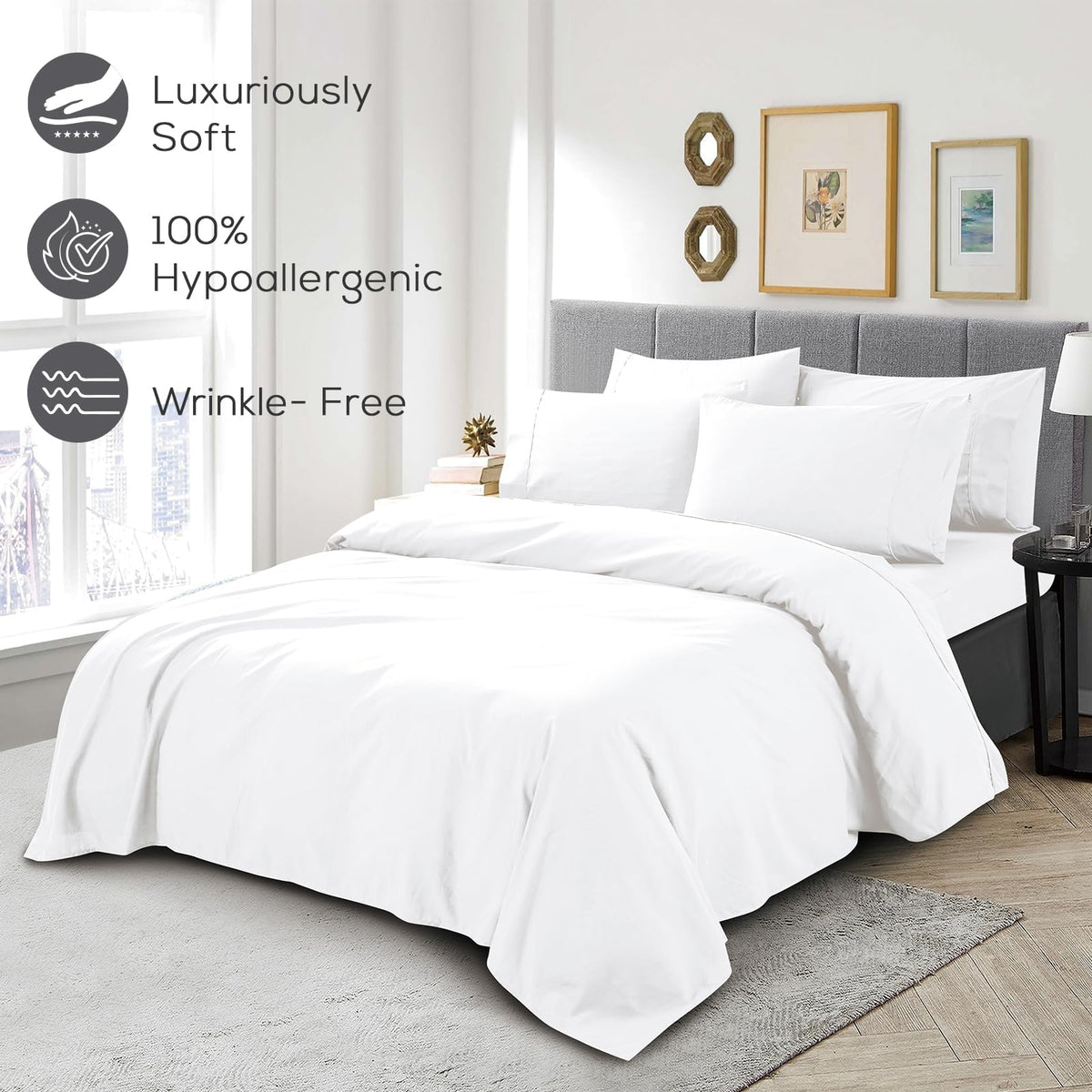 Mueller Home deep-pocket fitted sheet fits mattresses up to 16 inches securely.