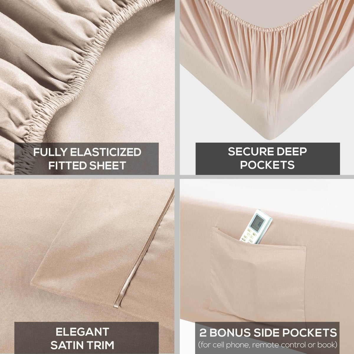 Mueller Home deep-pocket fitted sheet shows secure 16-inch fit