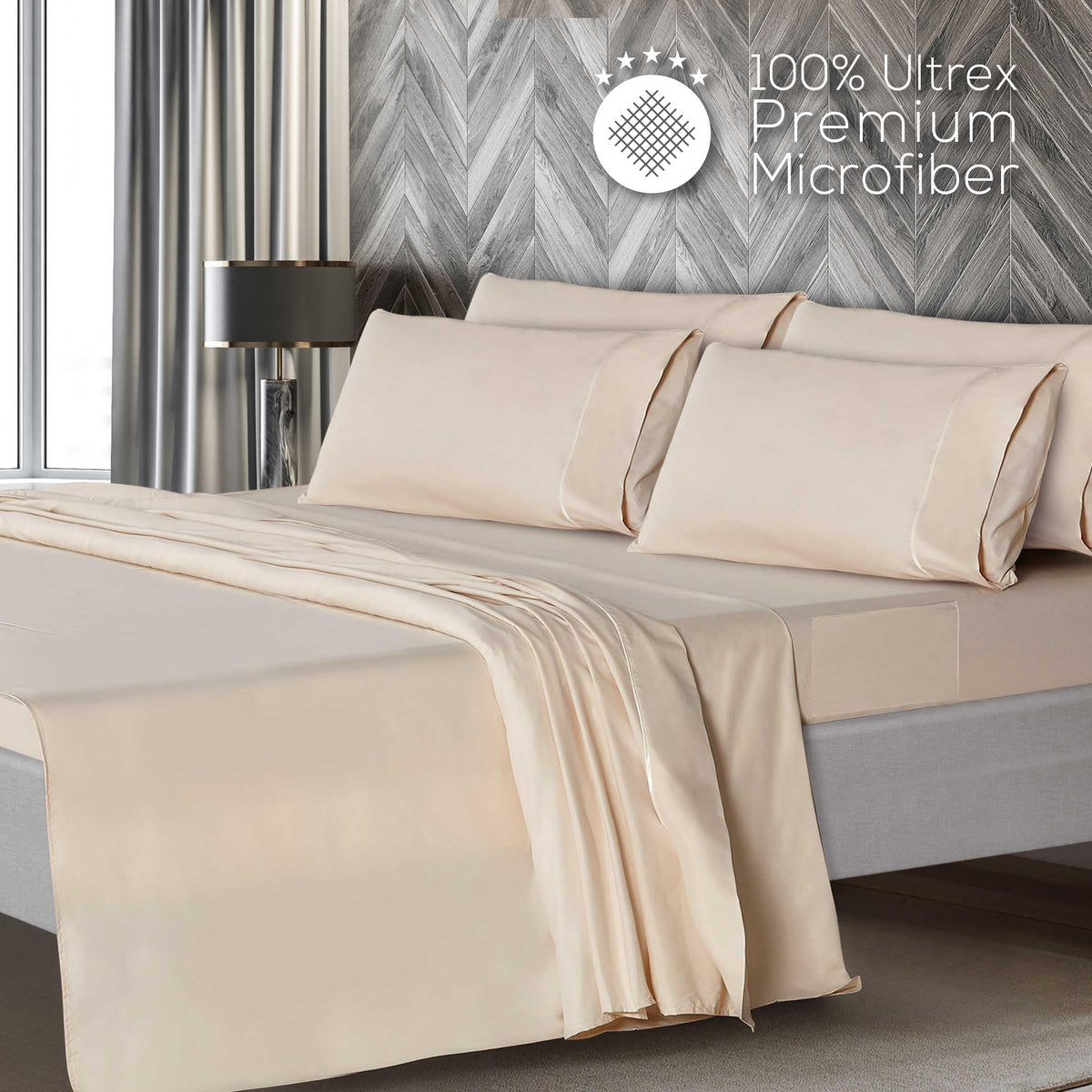 Mueller Home hotel-luxe finish on queen sheets for a neat, luxurious look