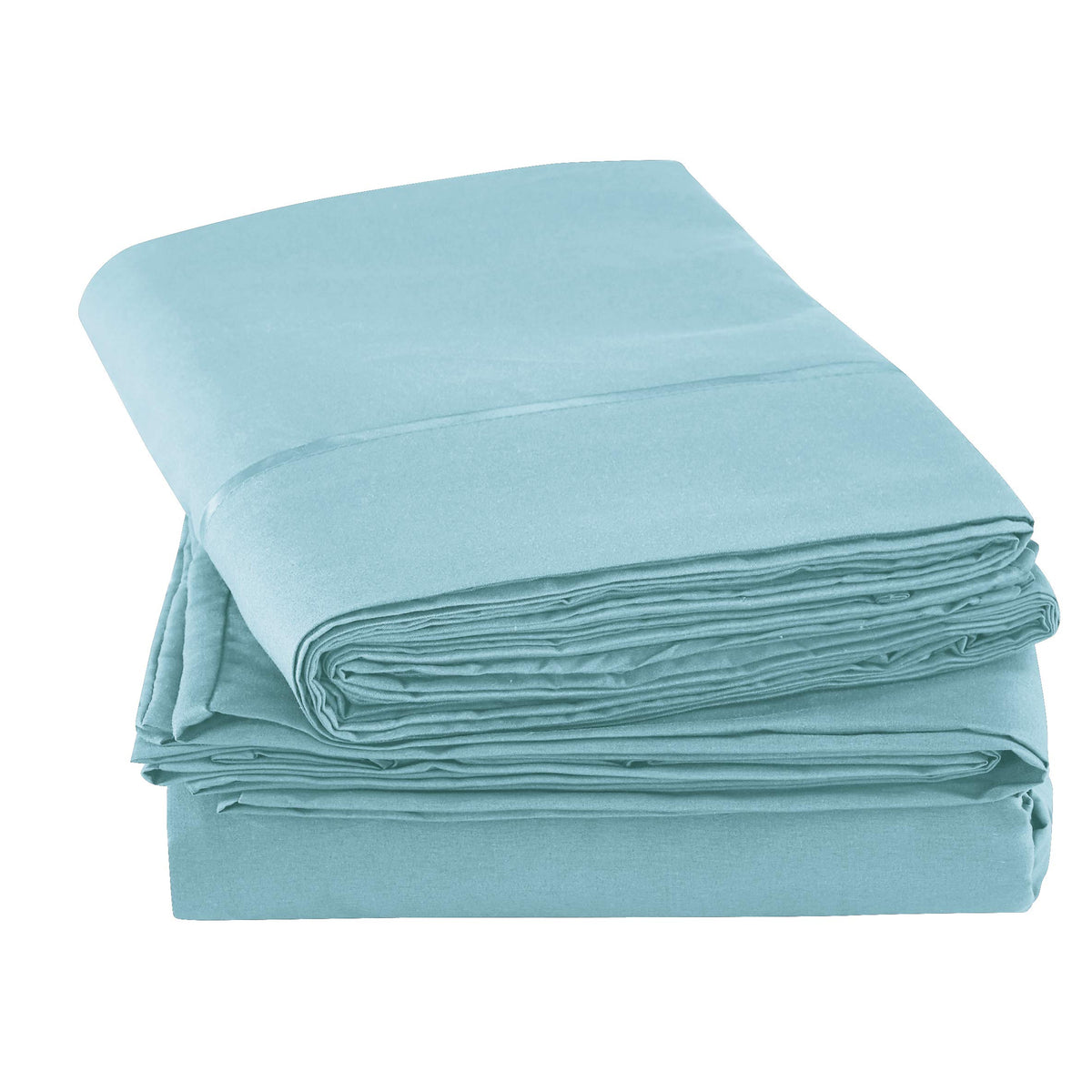 Mueller Home Ultratemp aqua-colored room setup evokes calming hotel ambience