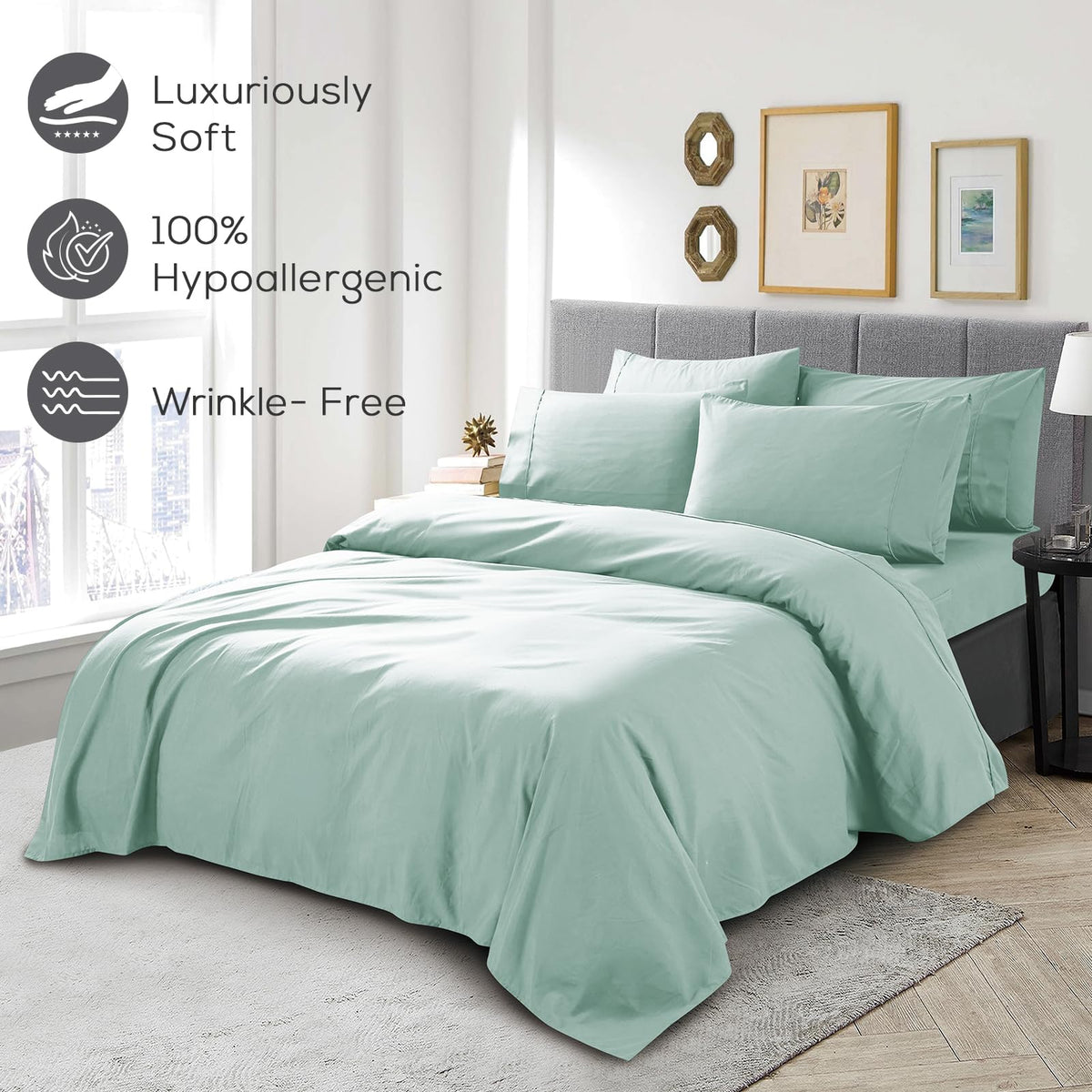 Mueller Home UltraTemp fabric close-up reveals smooth texture and wrinkle resistance.