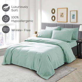 Mueller Home UltraTemp fabric close-up reveals smooth texture and wrinkle resistance.
