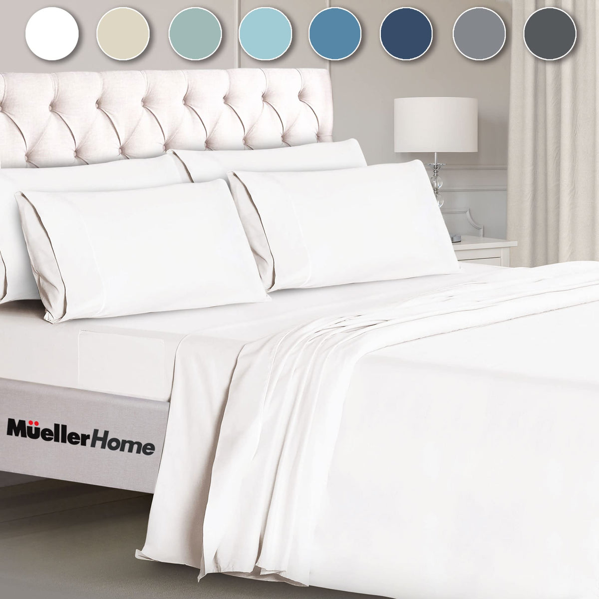 Mueller Home Ultratemp king sheets closeup weave for breathable, cooling sleep all night.