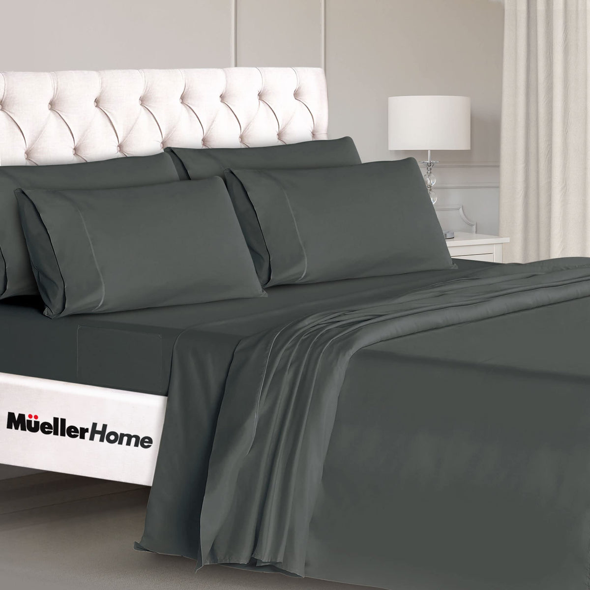 MUELLER HOME Ultratemp king sheets dark gray color for a refined look