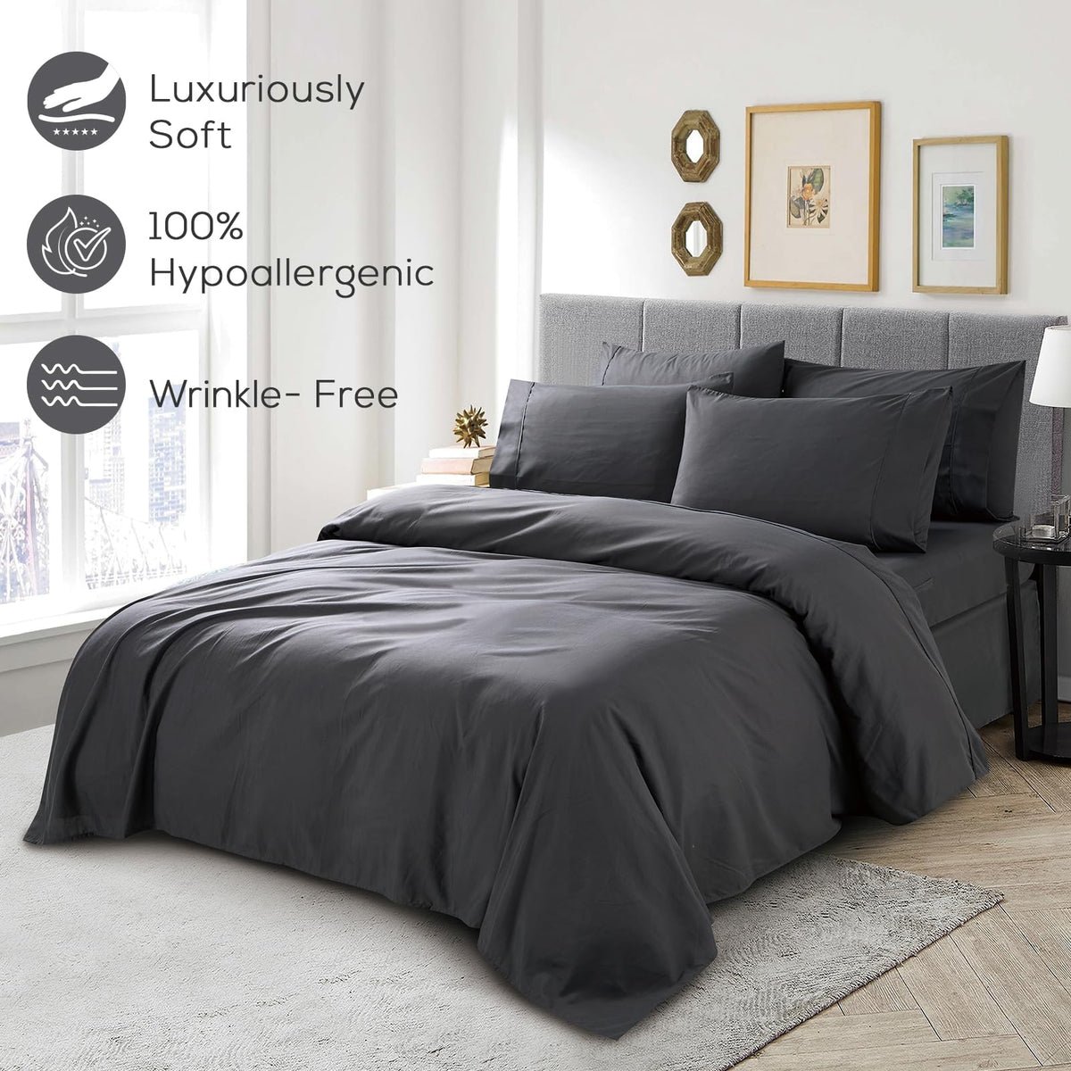 MUELLER HOME Ultratemp king sheets flat sheet close-up showing drape and softness