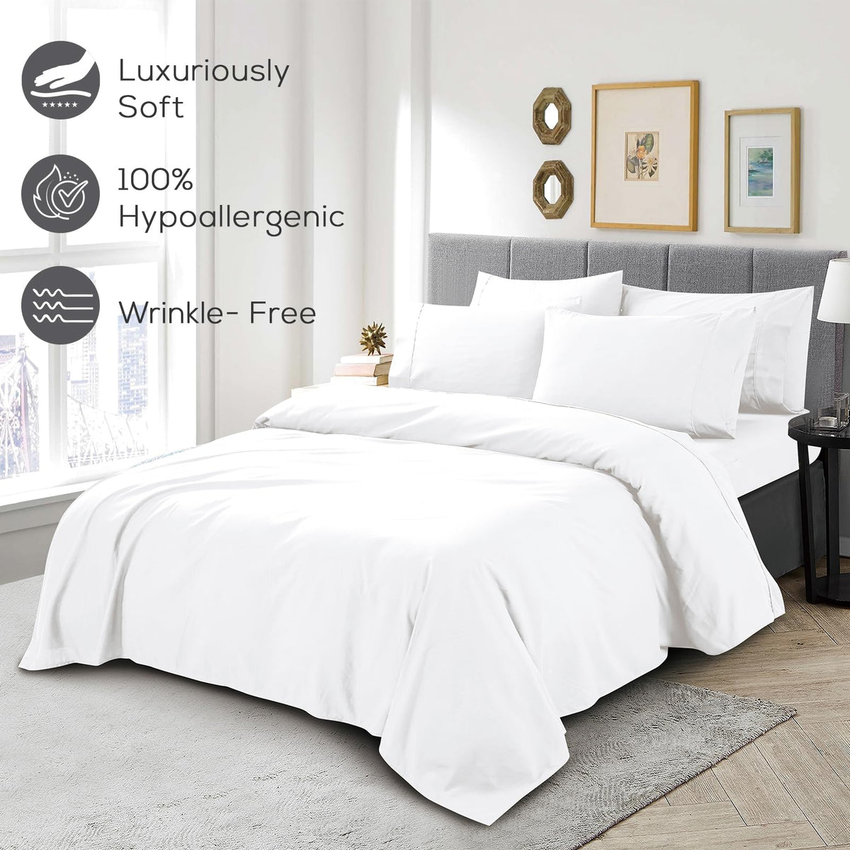 Mueller Home Ultratemp king sheets wrinkle-resistant design maintains smooth look.
