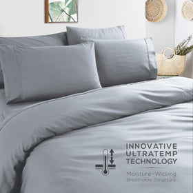 Mueller Home UltraTemp room scene with grey bed sheets