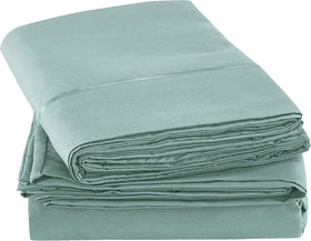 Mueller Home UltraTemp teal-colored bedding setup for a calm bedroom look.