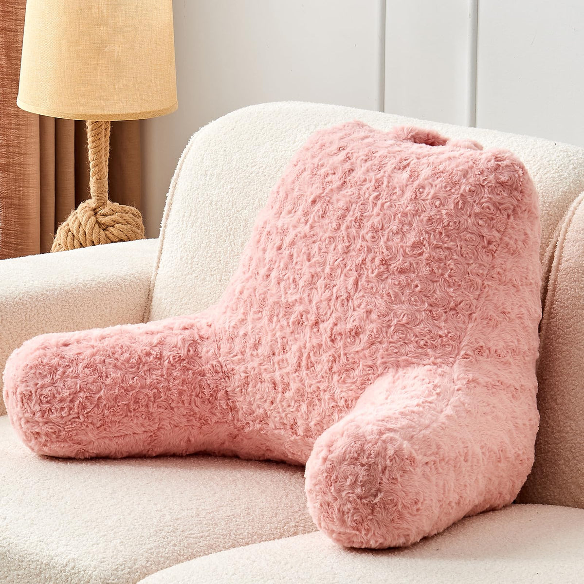 MUFEW reading pillow with rose velvet fabric for plush bed reading comfort