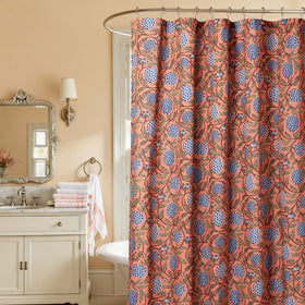 MUGINYU boho burnt orange floral shower curtain adds rustic charm.