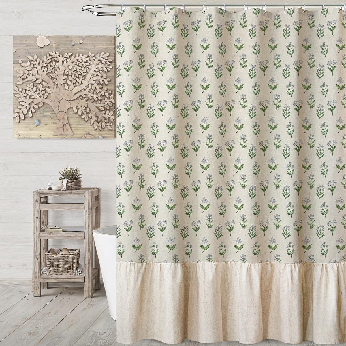 MUGINYU cottagecore inspired shower curtain enhances French country vibes.