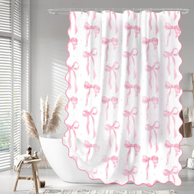 MUGINYU pink bow shower curtain with cute pattern and included hooks
