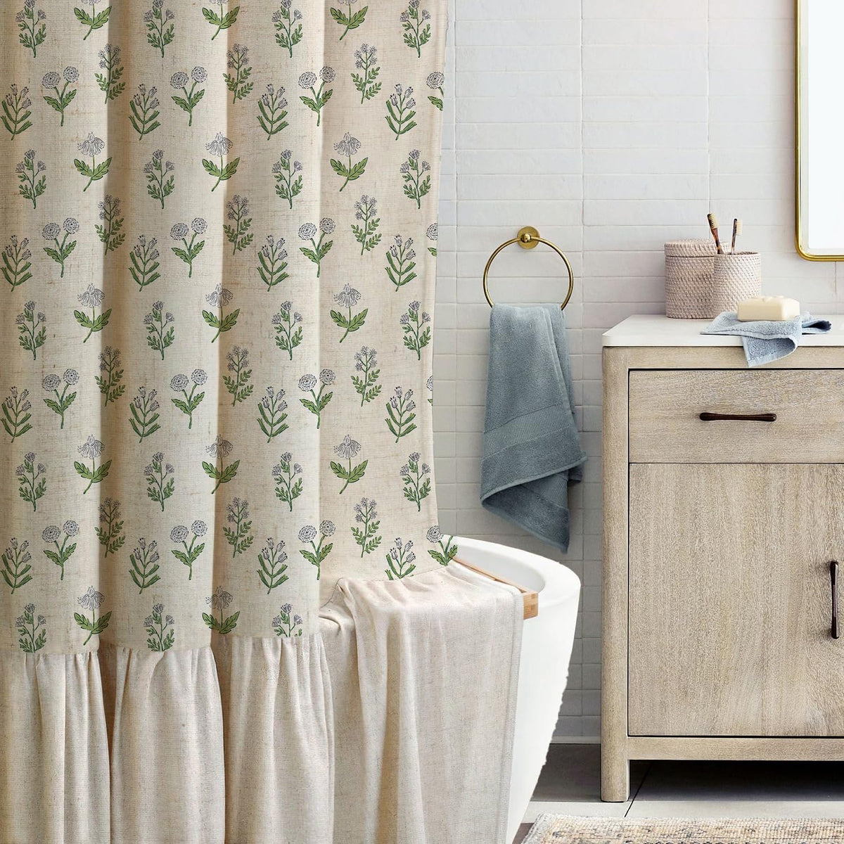 MUGINYU shower curtain with rust-resistant grommets for durable hanging.