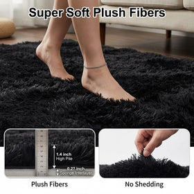 Mugorn black rug with non-slip backing keeps it steady on floors.