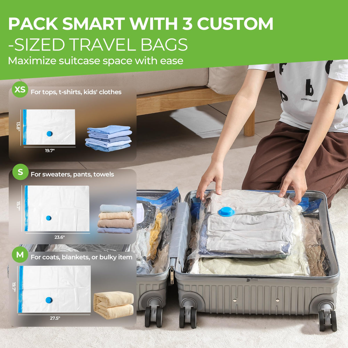 MUIMUICHU custom-sized travel bags fit backpacks and luggage for versatile packing.