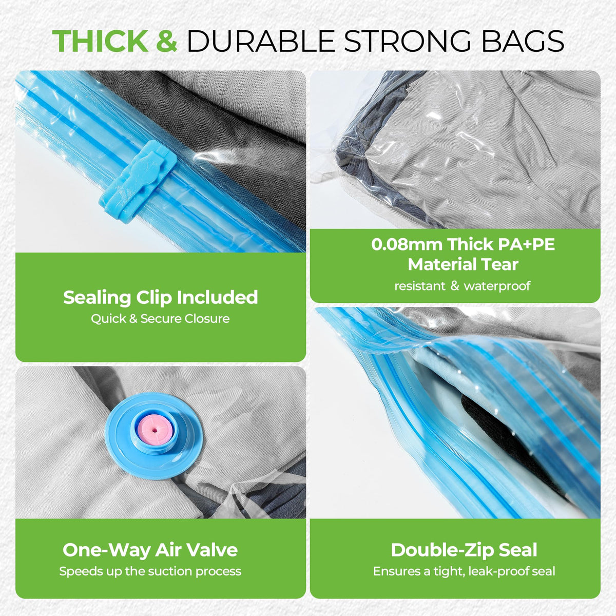 MUIMUICHU double-zipper seal keeps air in and contents safe during transit.
