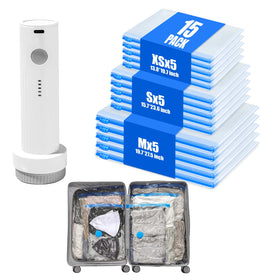 MUIMUICHU vacuum bags for travel with 15-pack offer space-saving packing for luggage.