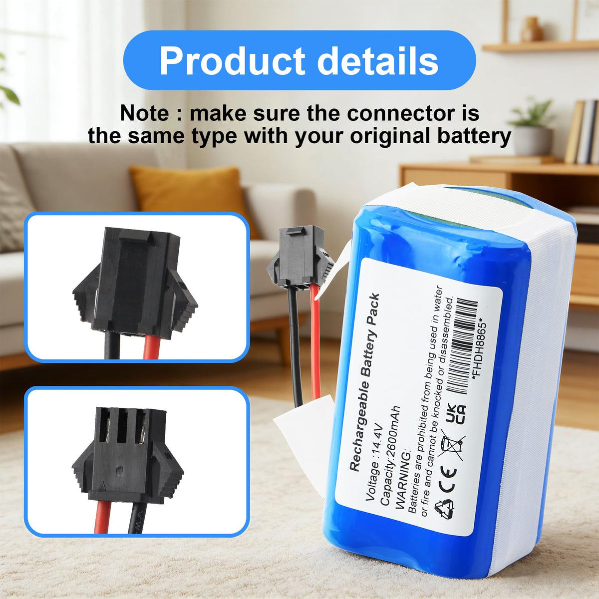 MULS 14.4V replacement battery for X586-X500 Simum 7 T8 V300, increased run time