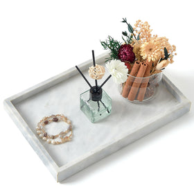 MULWR marble bathroom tray with natural veining for stylish organization.
