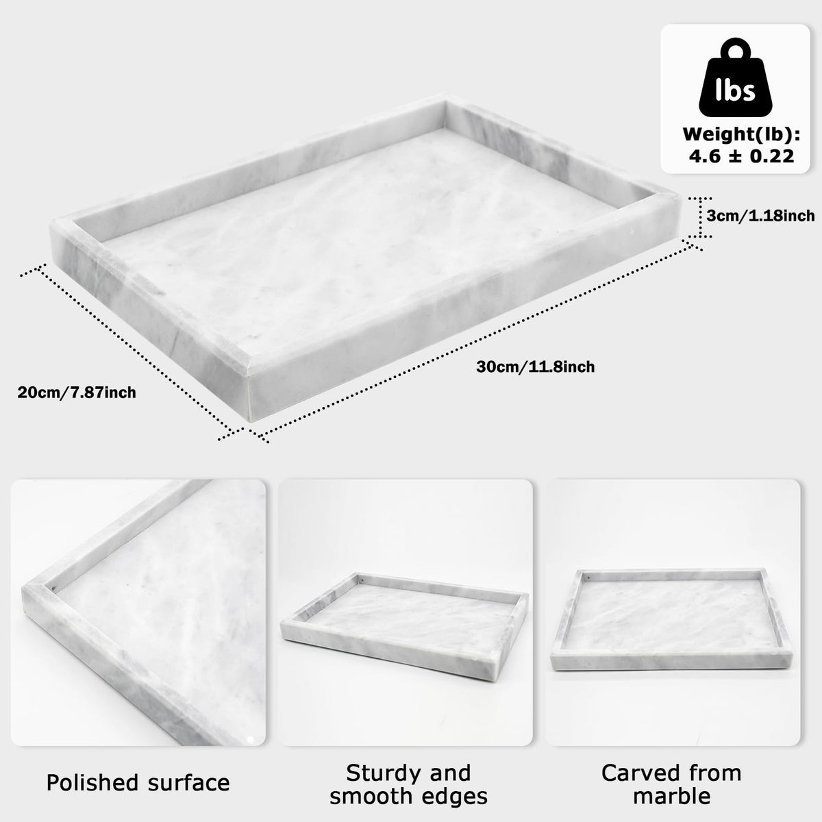 MULWR marble tray on kitchen counter elevates decor and accessibility.