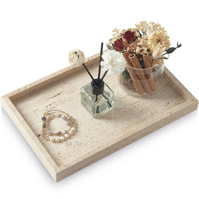 MULWR Travertine Tray for bathroom vanity keeps essentials organized with marble elegance.