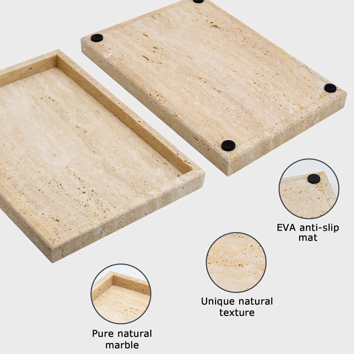 MULWR Travertine Tray close-up highlights natural marble veins for sophisticated texture.