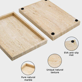 MULWR Travertine Tray close-up highlights natural marble veins for sophisticated texture.