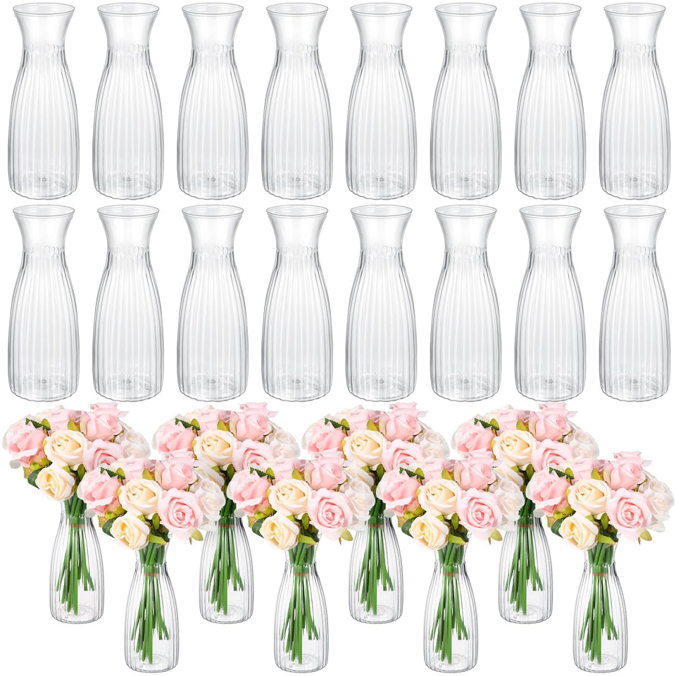 Mumufy clear bud vase 24-pack for elegant wedding centerpieces.
