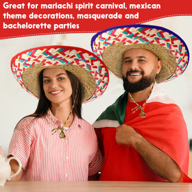 Mumufy 12-pack sombreros serve as carnival props and colorful party decor