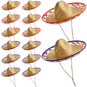 Mumufy sombrero hat 12-pack red-brim serape ideal for fiesta costumes and party decor