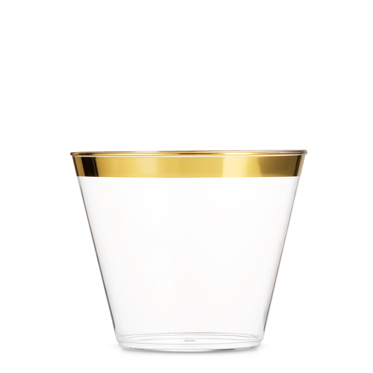 Munfix 9oz clear cups with gold rim for elegant wedding toasts.