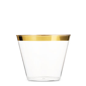 Munfix 9oz clear cups with gold rim for elegant wedding toasts.