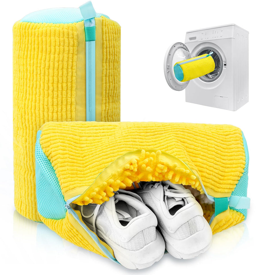 MURAEL yellow 2-pack shoe washing bag for gentle machine cleaning.
