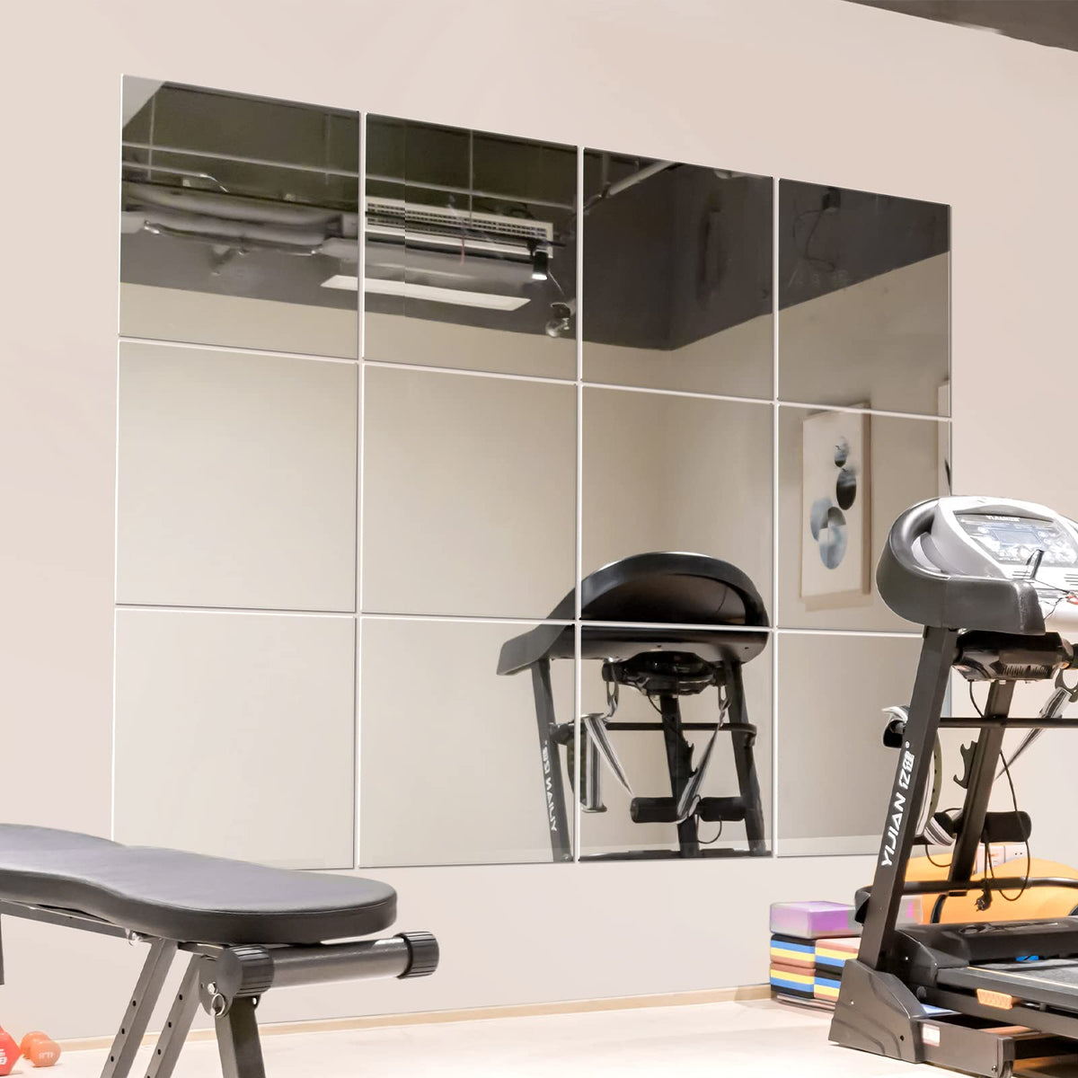 Murrey Home wall mirror tiles 12in for a clear full-body view on flat walls.