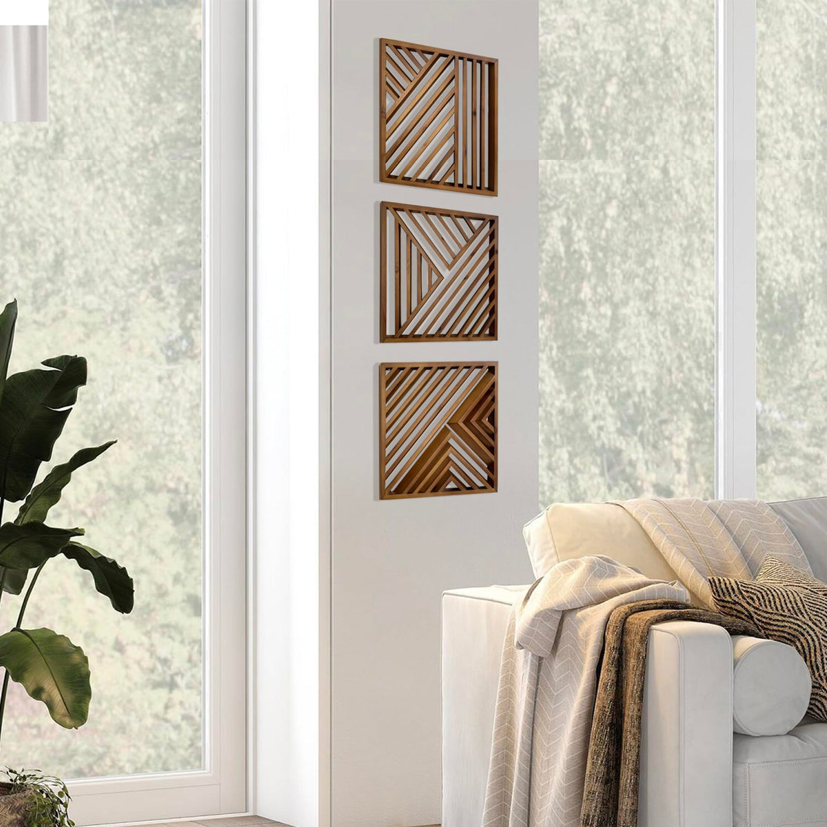 Musanpou geometric wall art wooden trio for modern rustic interiors