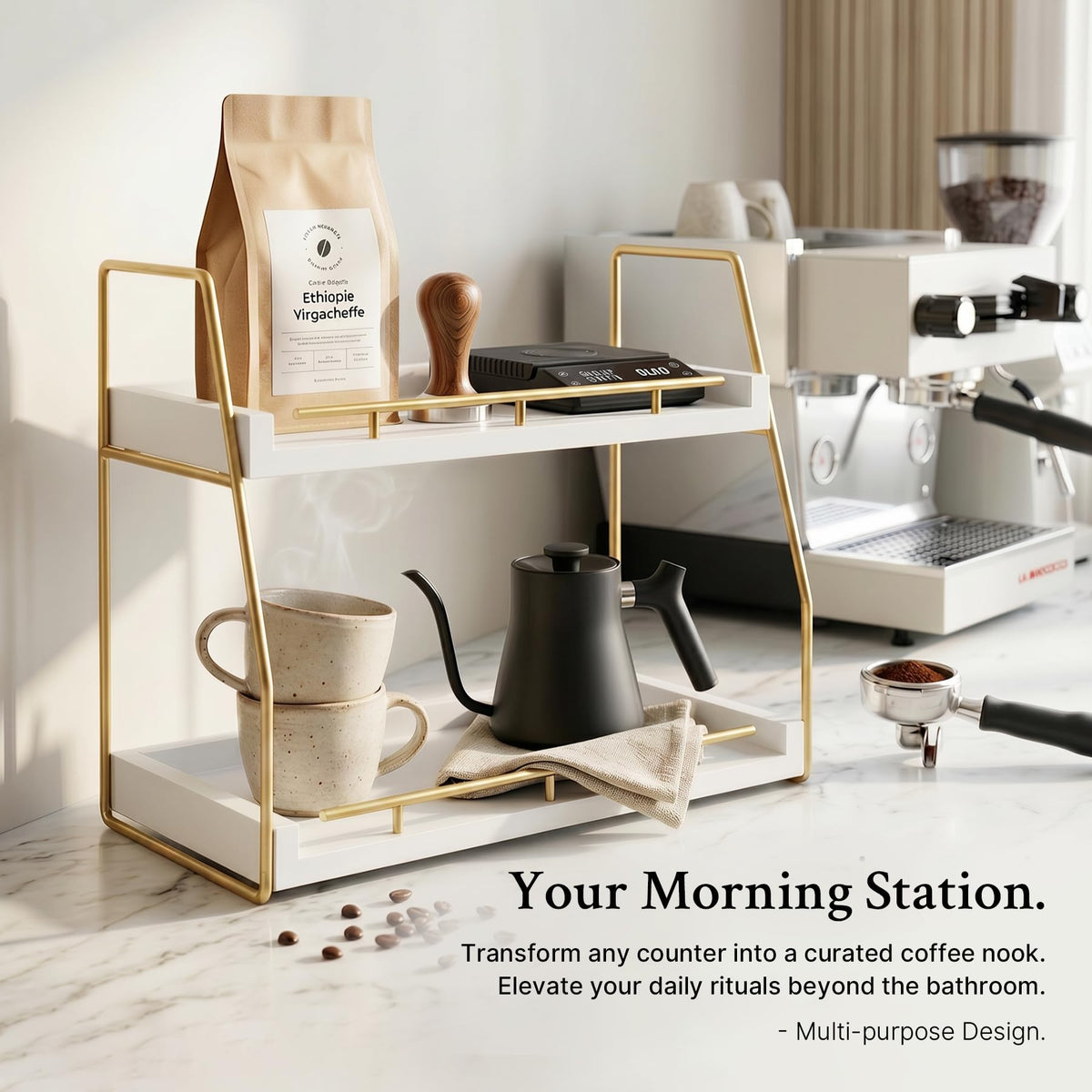 Mustry skincare and perfume display keeps bottles accessible and beautifully arranged.