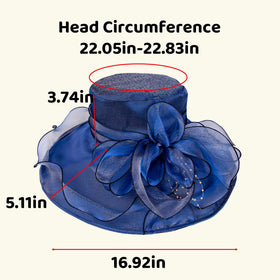 Muswarm navy organza hat combines versatility with lightweight comfort for year-round wear.