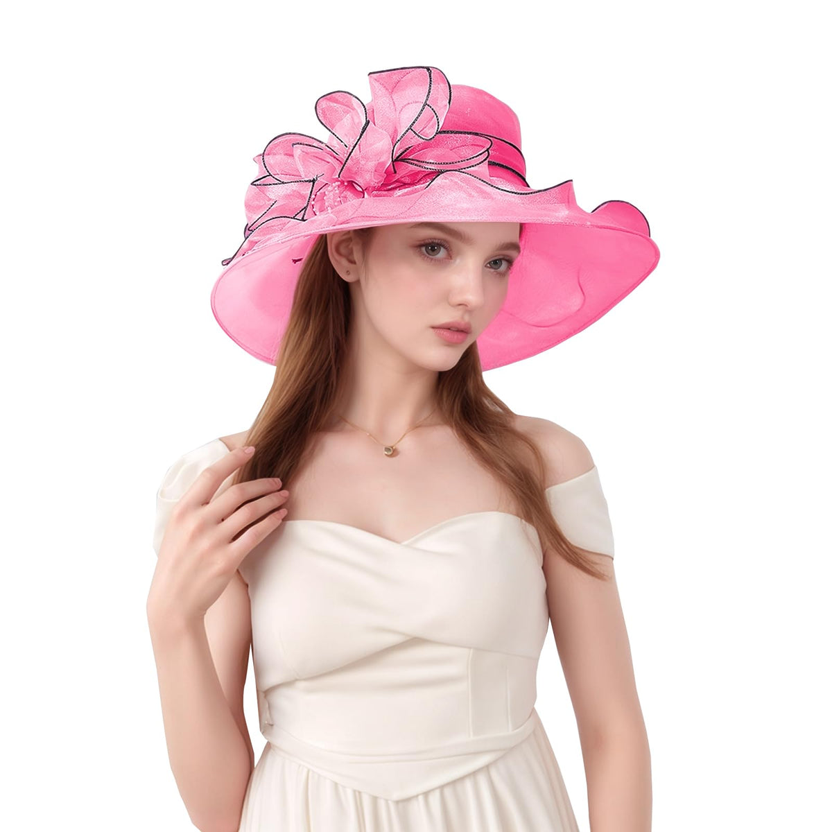 Muswarm derby hat floral embellishment with silver accents adds depth